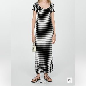 Mango Short Sleeve Striped Dress